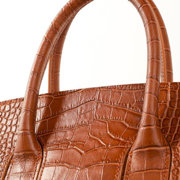 Teddy Blake Gigi Croco Camel Brown Top Handle Leather Handbag - Picture 7 of 12